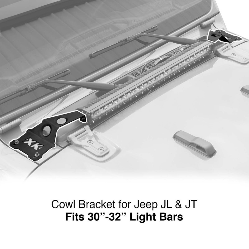 XK Glow Cowl Light Bar Bracket for Jeep Gladiator JT & Wrangler JL (30-32In Bar) - XK-BRC-COWL-JL1