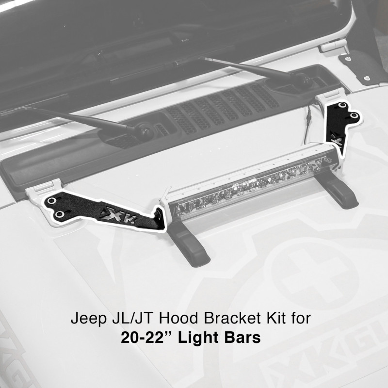 XK Glow Jeep JK Hood 20In Light Bar Bracket Kit - XK-BRC-JK-H