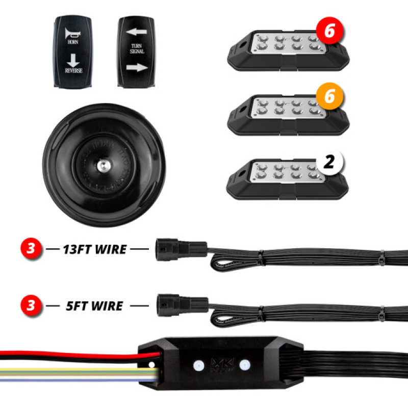 XK Glow ATV UTV Pro DOT Street Legal Conversion Signal/ Horn Kit- 2 White 6 Red 6 Amber Pods - XK-DT-PRO