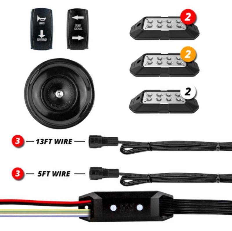 XK Glow ATV UTV Standard DOT Street Legal Conversion Signal/Horn Kit - 2 White 2 Red 2 Amber Pods - XK-DT-STA