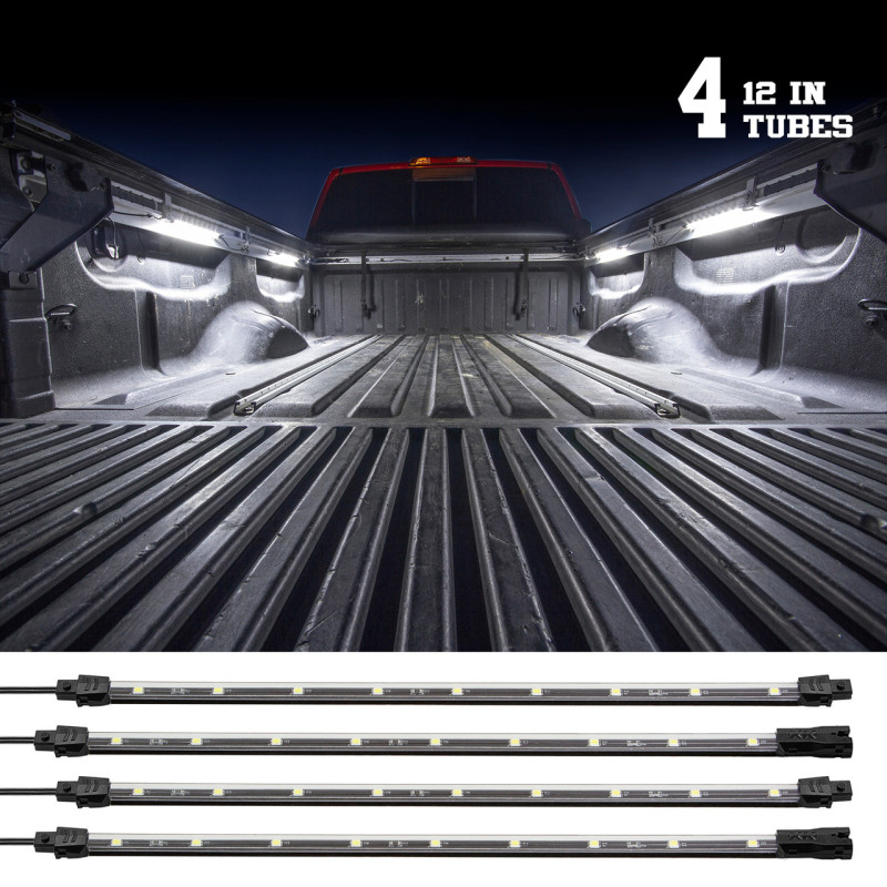 XK Glow Truck Bed Light w/ Auto Off Delay Switch Underglow LED Accent Truck Bed/Toolbox White - 4x - XK041015-W
