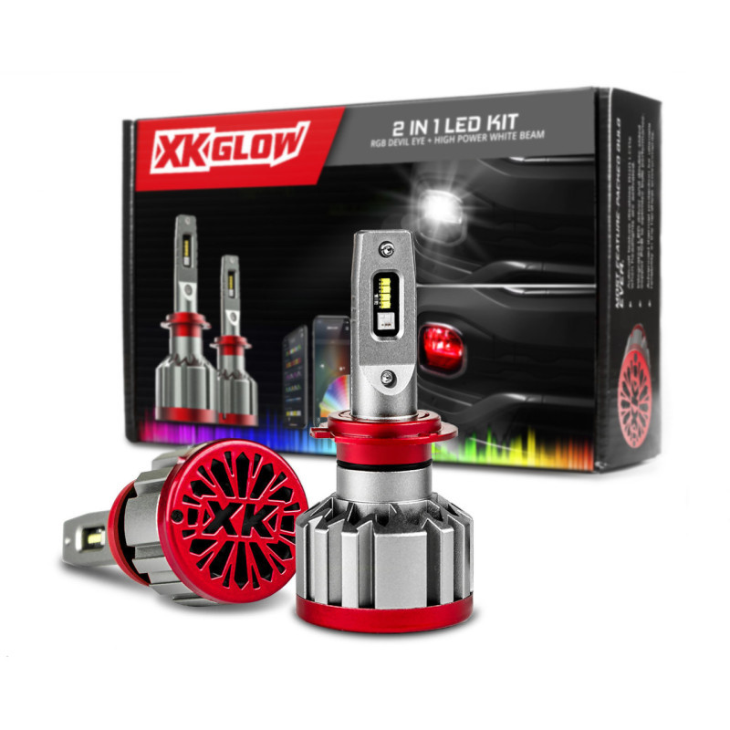 XK Glow RGB 2In1 LED Headlight Bulb Million Color XKCHROME App RGB/LED Headlight Kit - 2x H16 - XK045004-H16