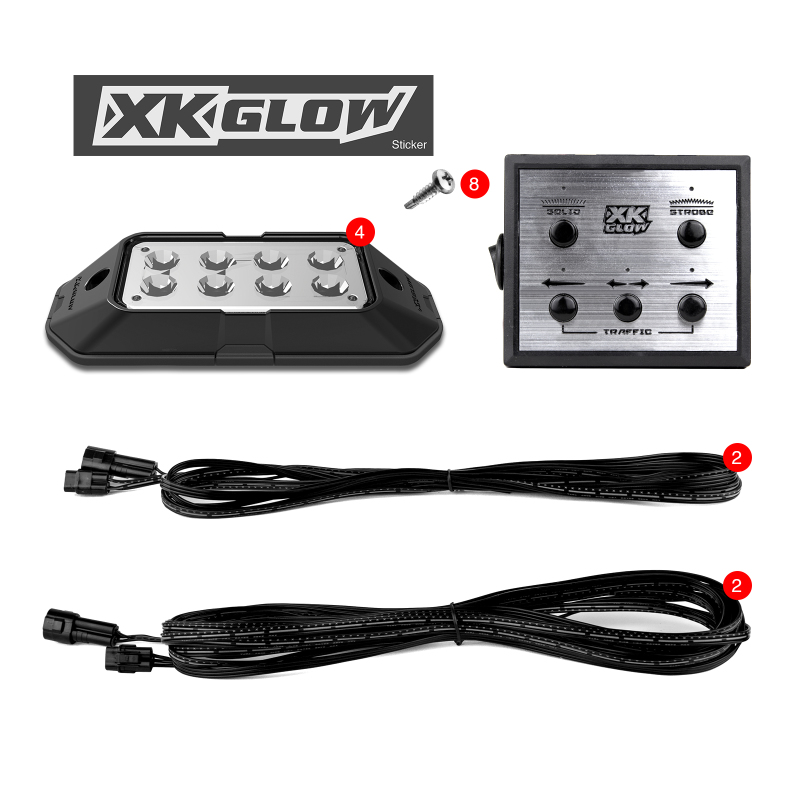 XK Glow Strobe Pod Lights w/ Traffic Modes Ultra LEDs Multiple Modes + Solid On - White + Amber 4pc - XK052001-4WA