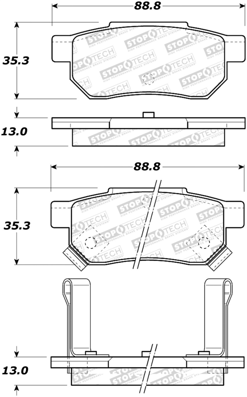 StopTech Sport Brake Pads w/Shims & Hardware - Rear - 309.03741