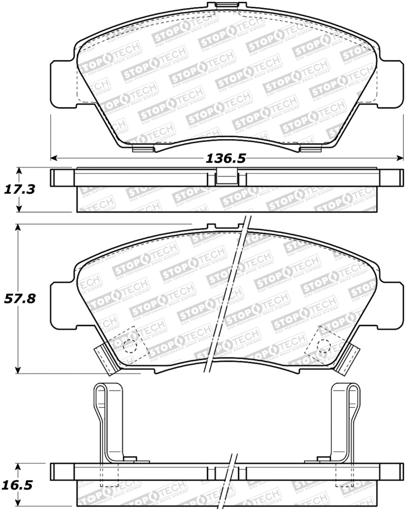 StopTech Sport Brake Pads w/Shims and Hardware - Front - 309.06211