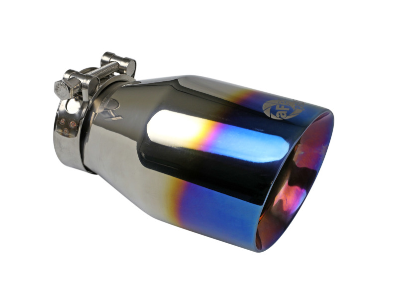 aFe Mach Force XP 304 Stainless Steel Clamp-On Exhaust Tip 2.5in Inlet / 4in Outlet - Blue Flame - 49T25404-L071