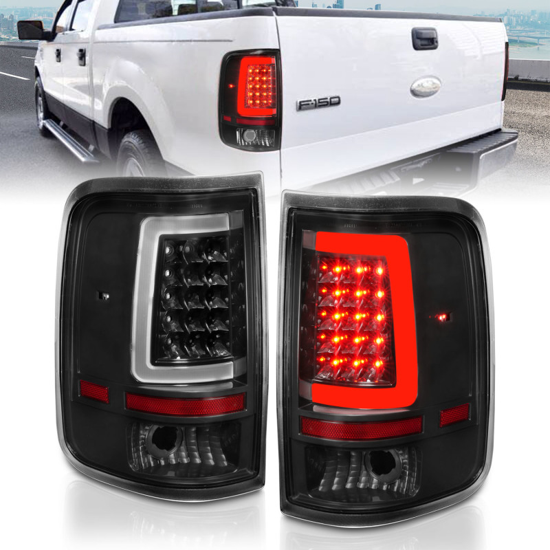 ANZO 2004-2006 Ford F-150 LED Tail Lights w/ Light Bar Black Housing Clear Lens - 311342