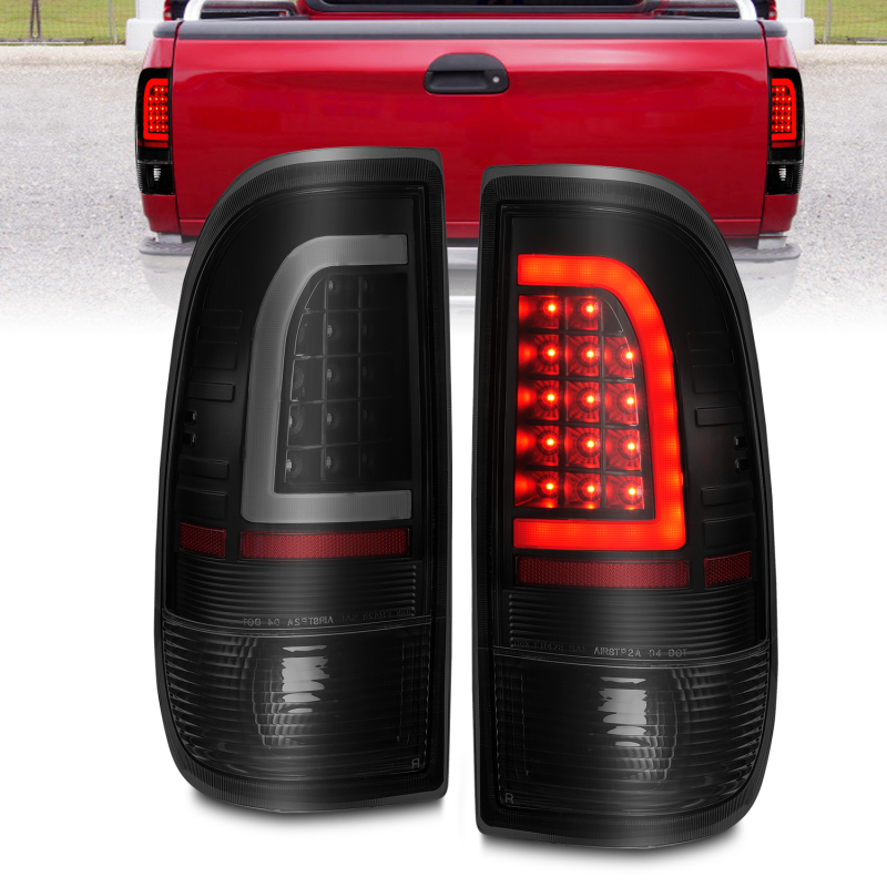 ANZO 1997-2003 Ford F-150 LED Tail Lights w/ Light Bar Black Housing Smoke Lens - 311378