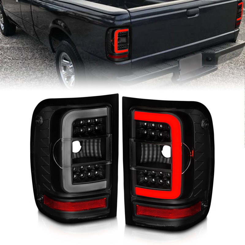 ANZO 01-11 Ford Ranger LED Taillights - Black Housing w/ Smoke Lens & Light Bar - 311391