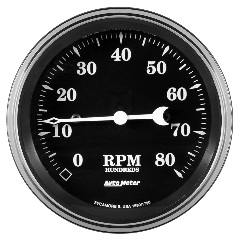 Auto Meter Gauge Tachometer 3 3/8in 8k RPM In-Dash Old Tyme Black - 1790