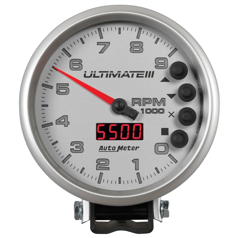 Autometer 5 inch Ultimate III Playback Tachometer 9000 RPM - Silver - 6882