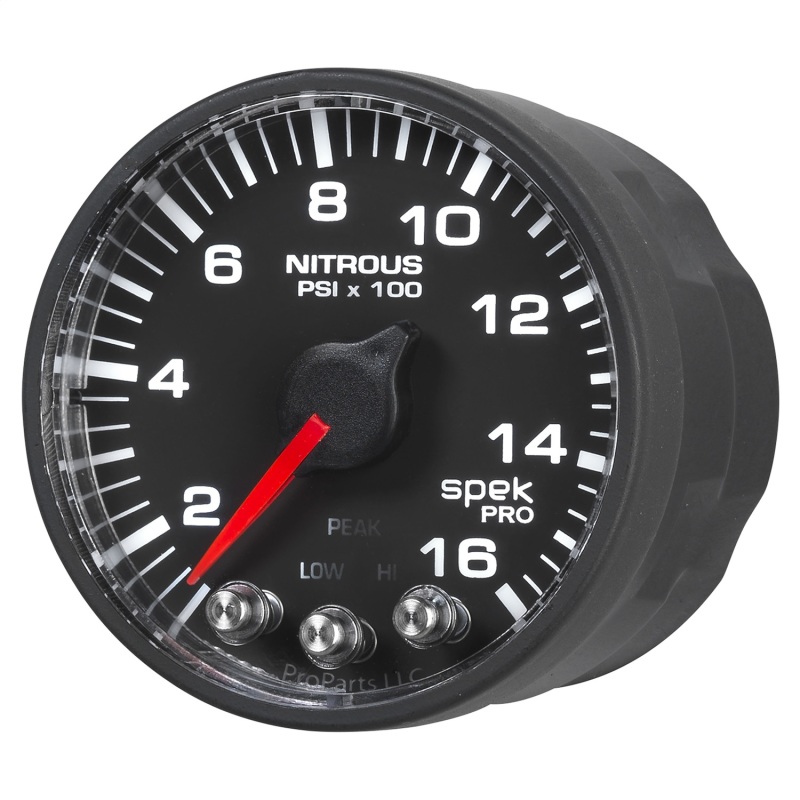 Autometer Spek-Pro Gauge Nitrous Press 2 1/16in 1600psi Stepper Motor W/Peak & Warn Blk/Blk - P320328