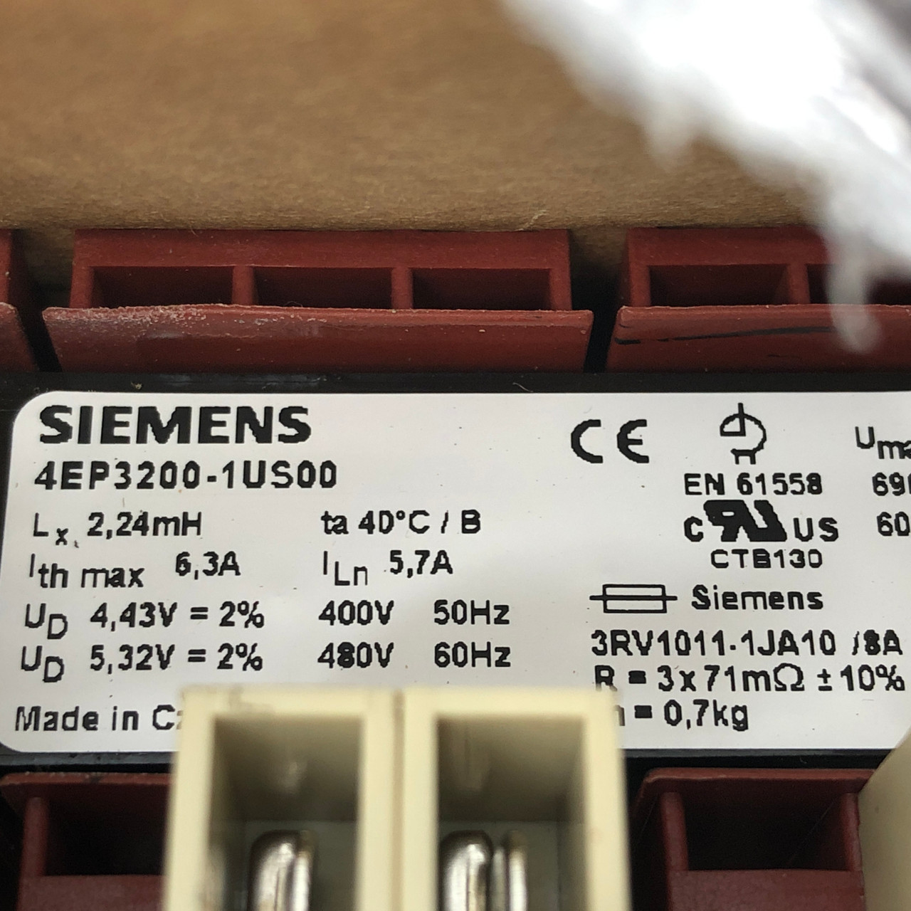 Siemens 4EP32001US00 Terminal Mains Choke 3P 480v 60 Hz New
