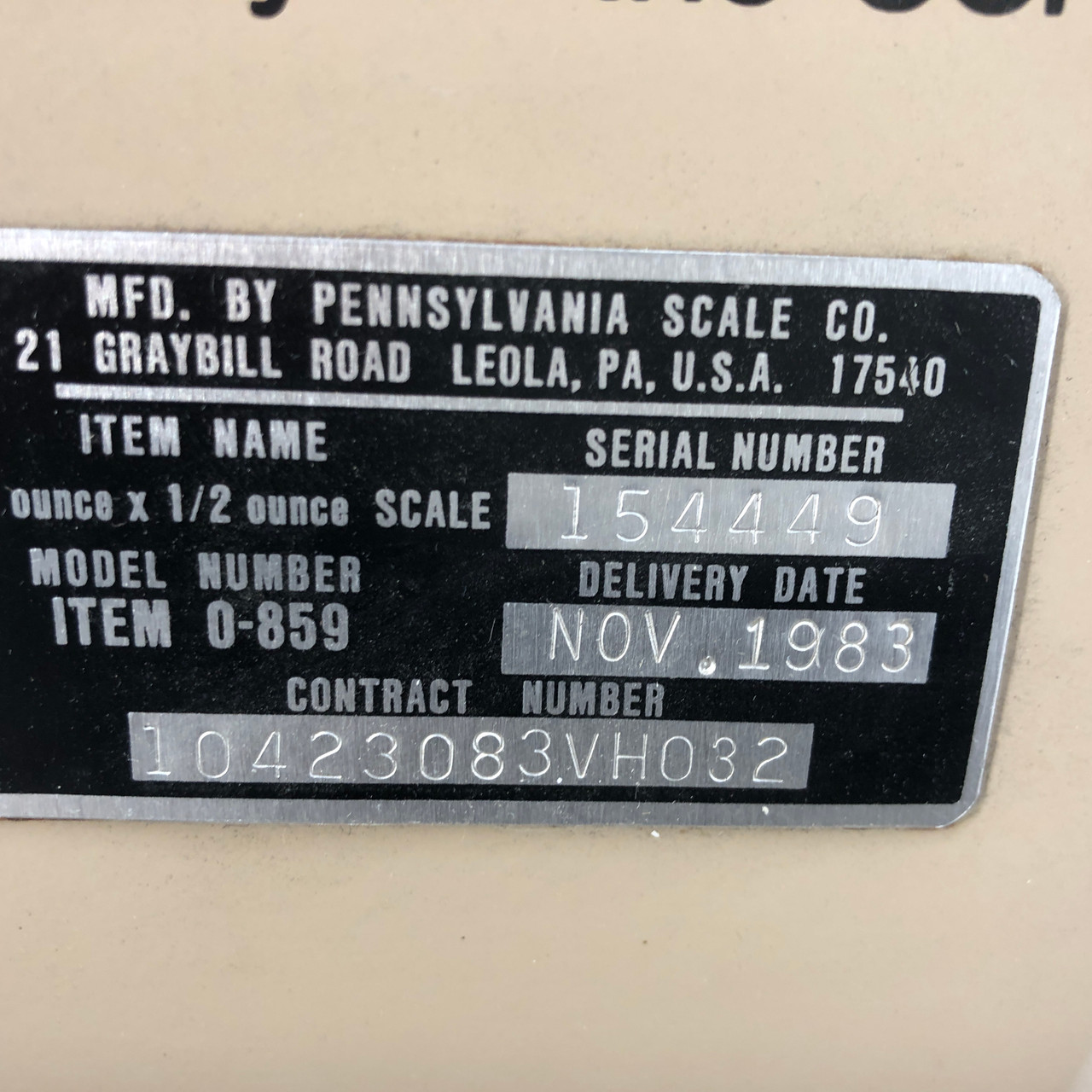 PENNSYLVANIA ITEM 0-0-592 1980'S VINTAGE POSTAL 20 OUNCE X 1/2 OUNCE SCALE