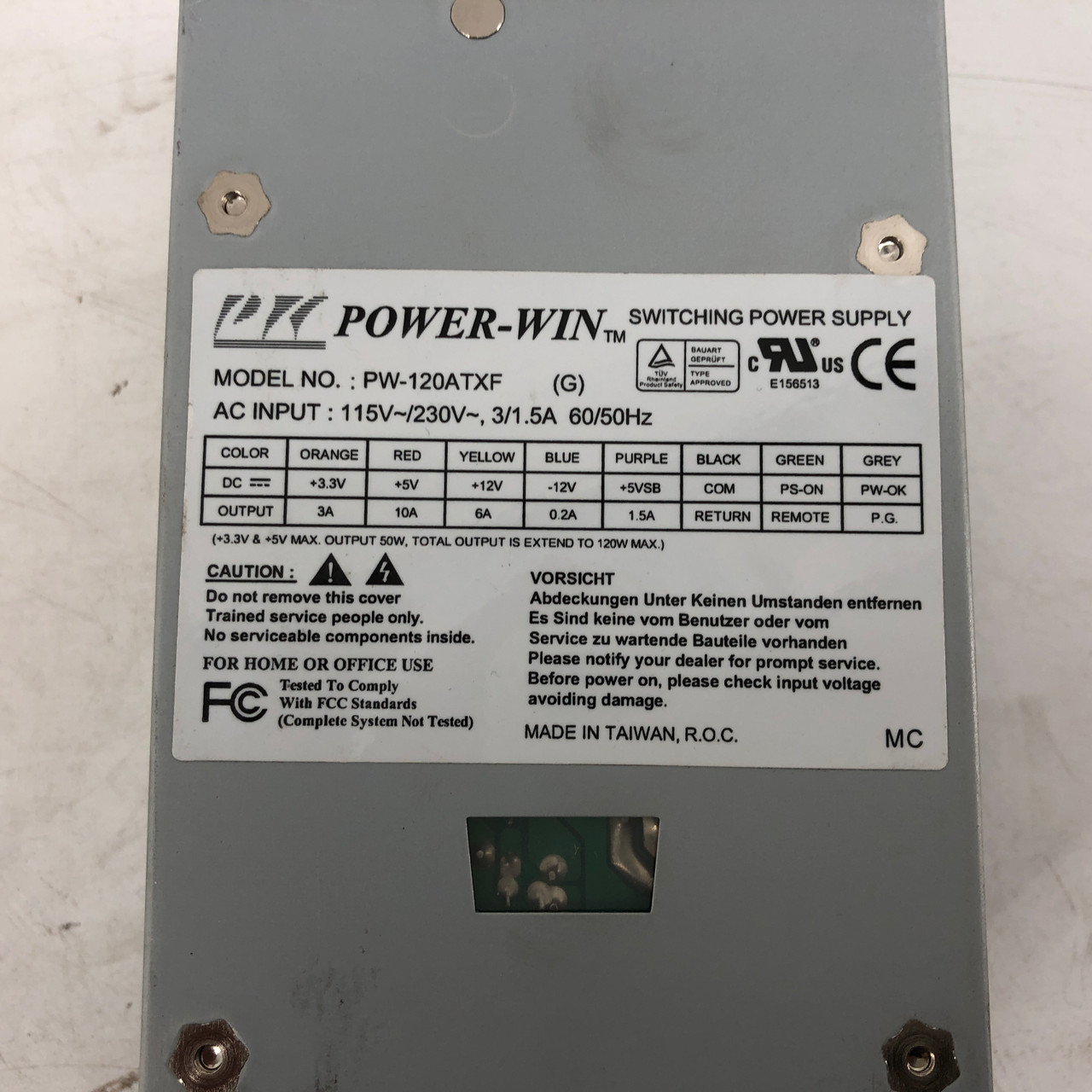 POWER-WIN PW-120ATXF 115V/230V 3/1.5A 60/50 HZ POWER SUPPLY - NEW