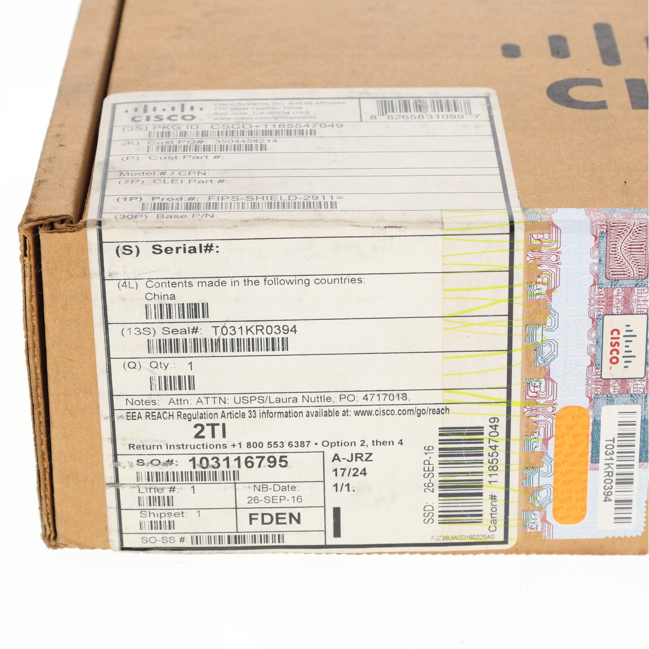 Cisco FIPS Opacity Shield for 2911 ISR FIPS-Shield-2911 Drive Case New