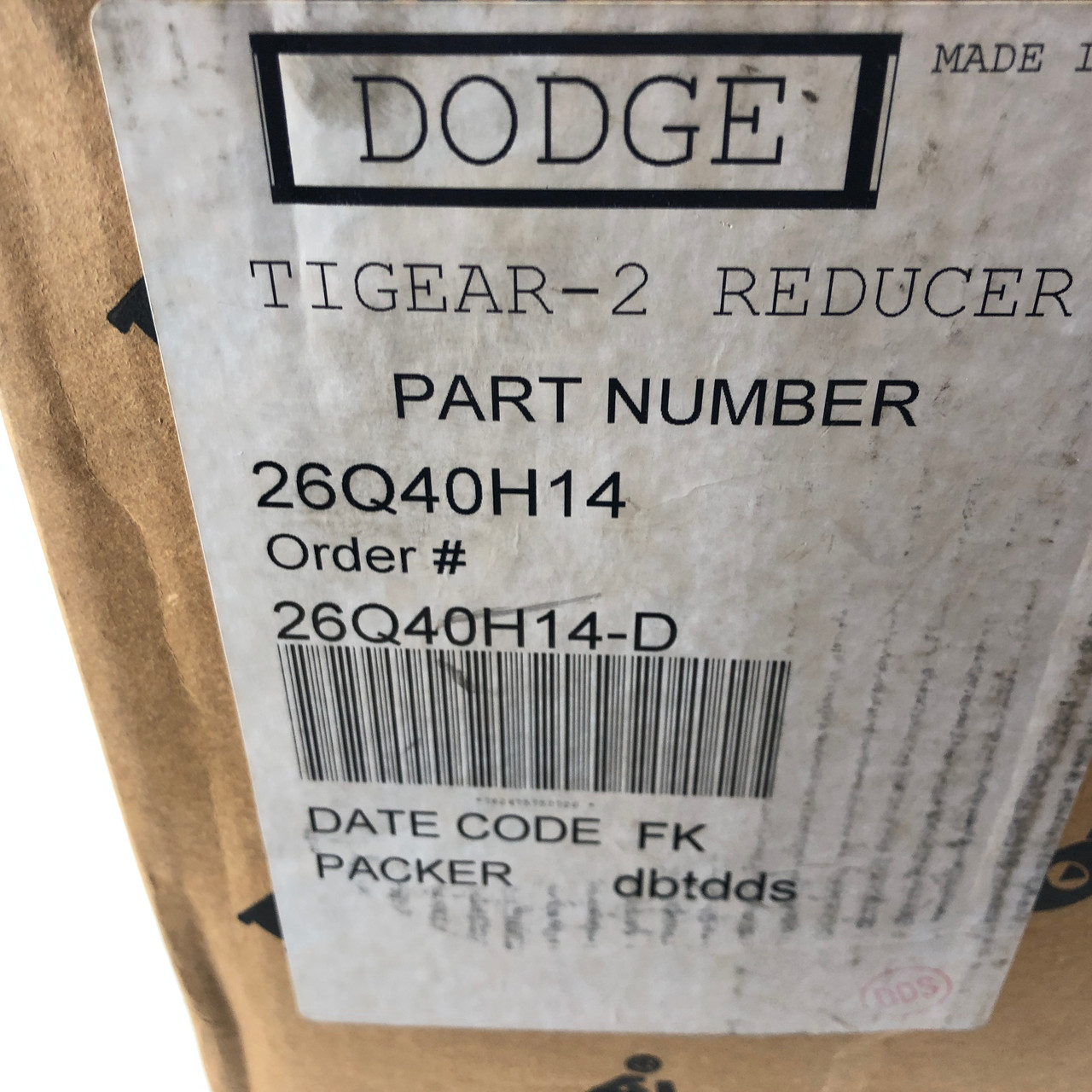 DODGE TIGEAR 2 GEAR REDUCER 26Q40H14 (RATIO 40:1 QUILL INPUT, HOLLOW OUTPUT) NEW
