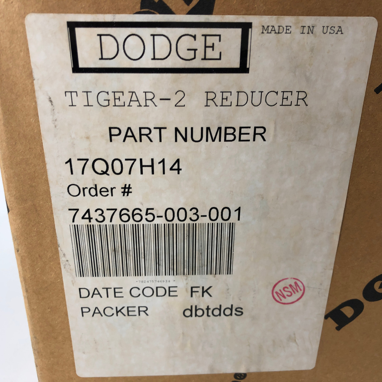 Dodge 17Q07H14 TIGEAR-2 Worm Gear Reducer 7:1 Ratio 140TC Hollow Output New