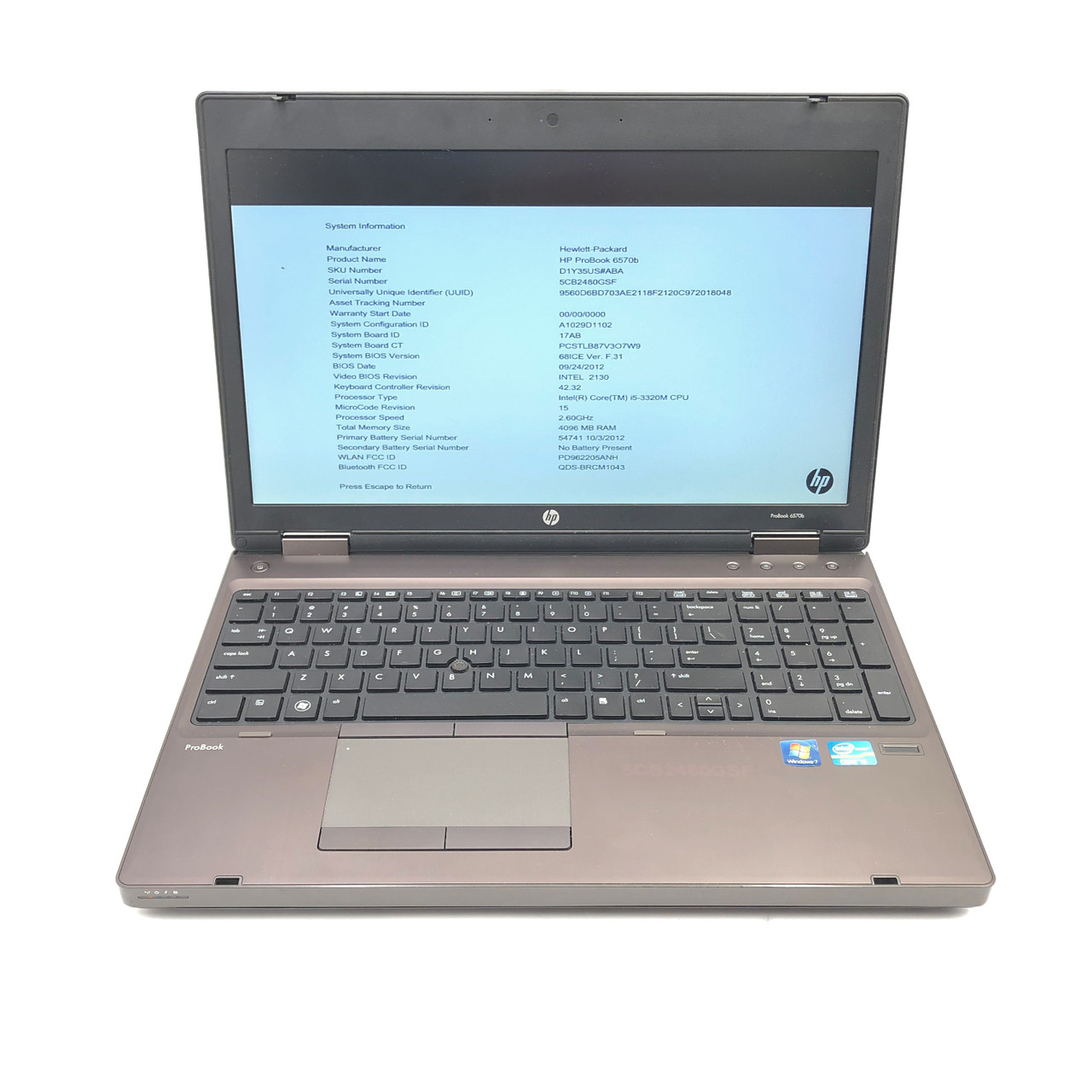 HP PROBOOK 6570B - INTEL CORE I5 3RD GEN @ 2.60GHz, 4GB RAM, 500GB HDD