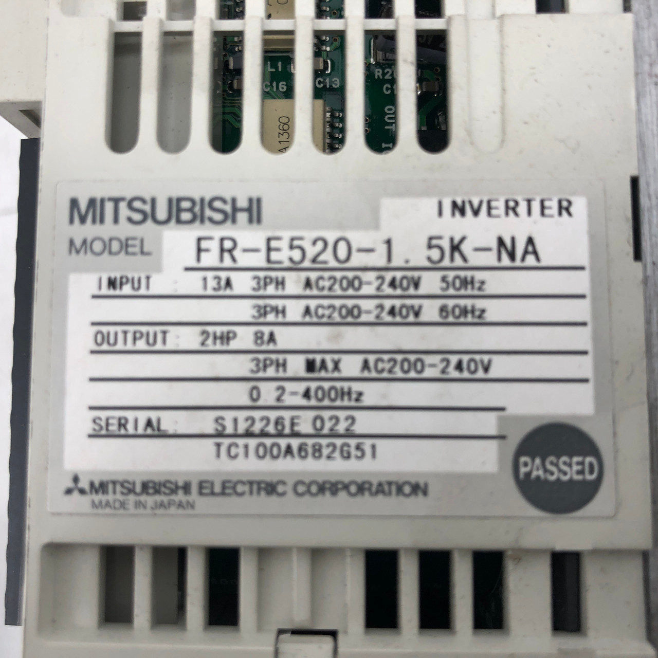Mitsubishi FR-E520-1.5K-NA Transistorized Frequency Inverter 2HP 8A 200-240V