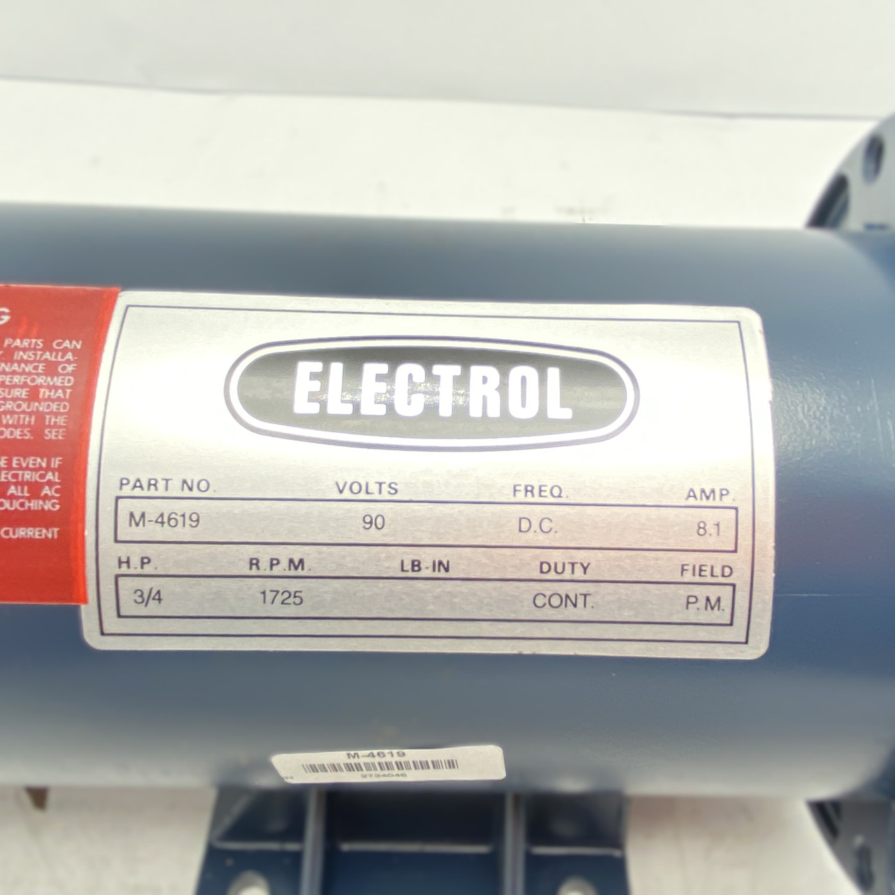 ELECTROL 3/4 HP Electric Motor 90V DC 1725 RPM M-4619  NEW