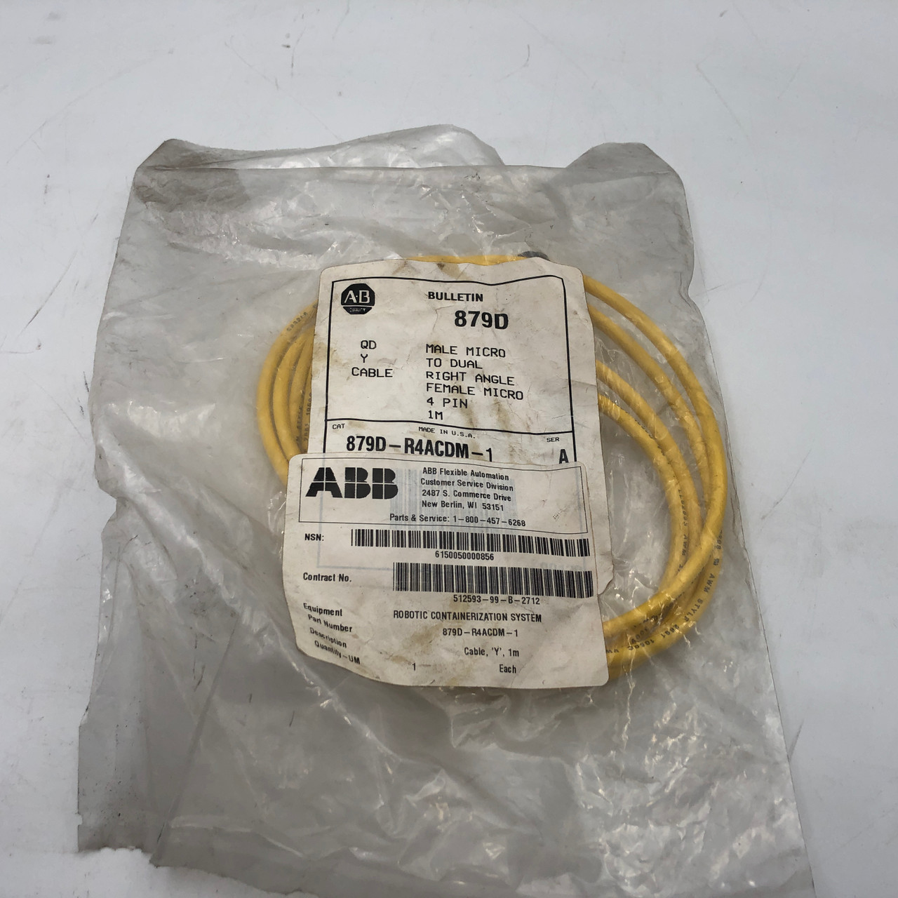 Allen Bradley 879D-R4ACDM-1 Cable Male Micro Dual Female Micro 4-Pin New