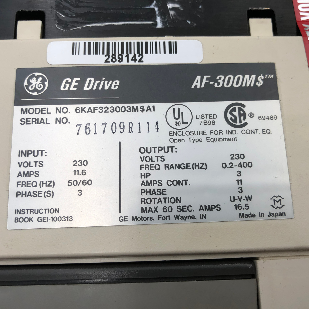 GE AF-300M$ 6KAF323003M$A1 230V 0.2-400 HZ 3HP 3P VARIABLE FREQUENCY DRIVE