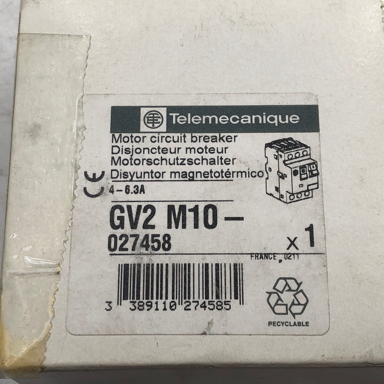 TELEMECANIQUE GV2-M10 4-6.3A 690V (MOTOR CIRCUIT BREAKER STARTER) NEW