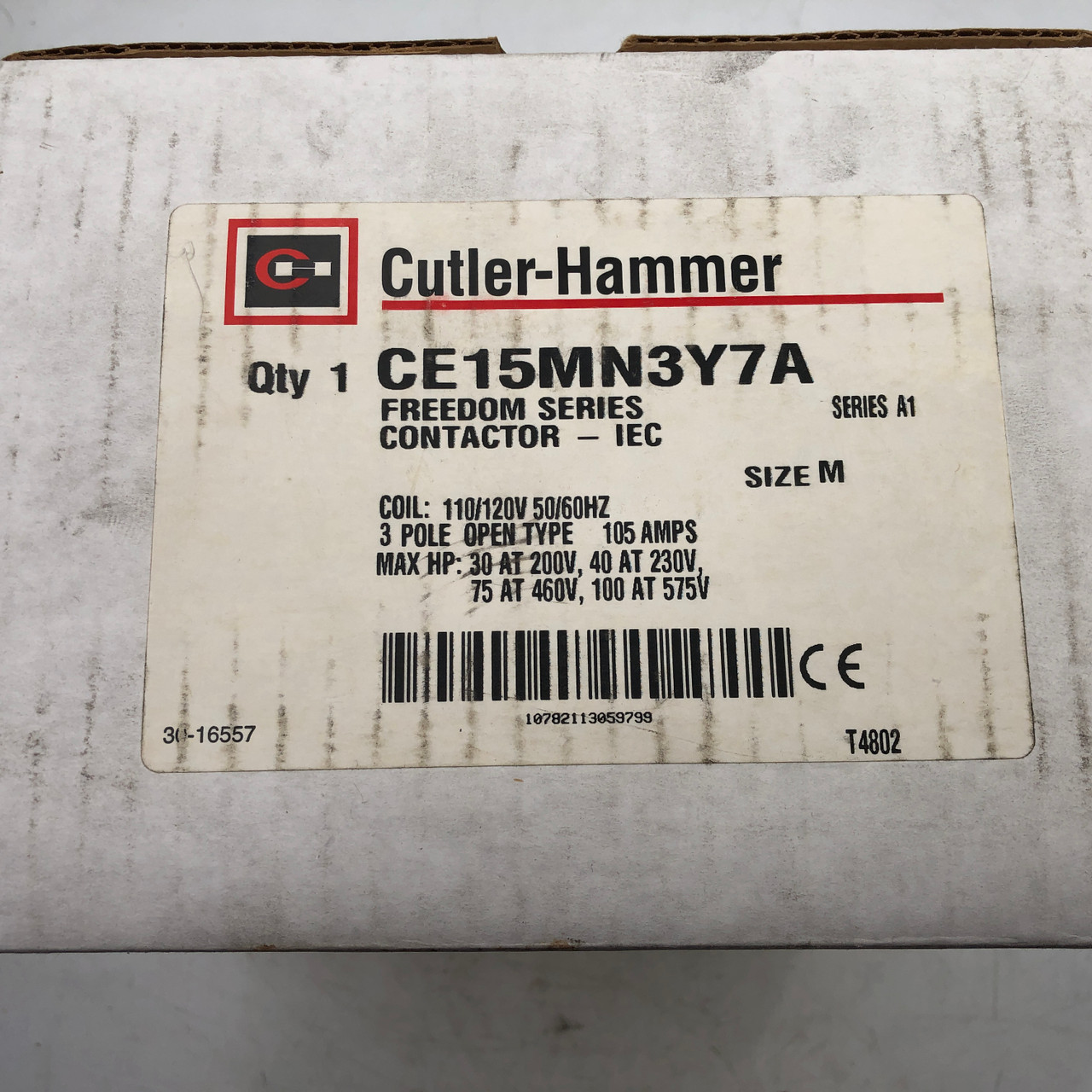 CUTLER HAMMER CE15MN3Y7A 110/120V 50/60HZ 105A XT IEC CONTACTOR - NEW