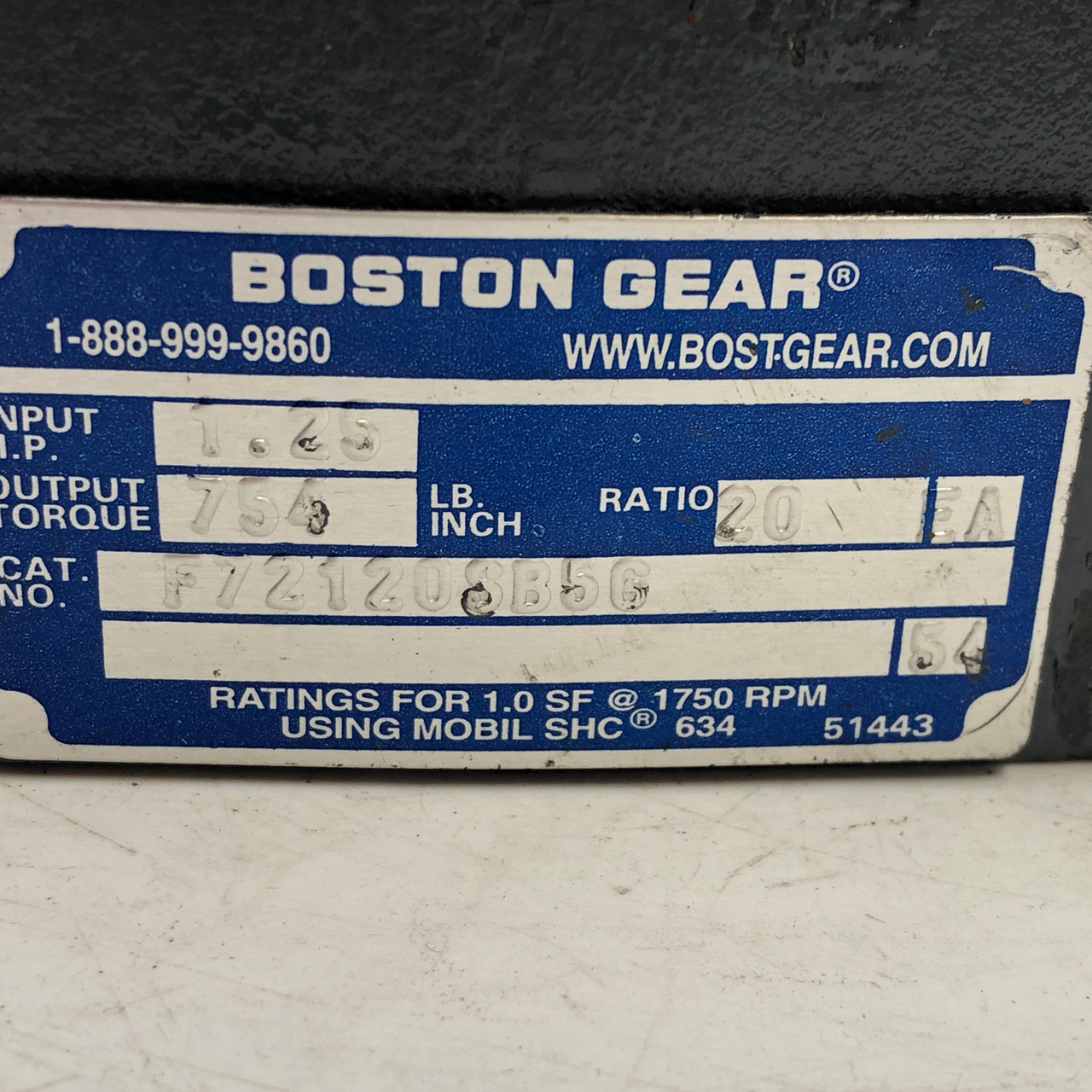 BOSTON GEAR F721-20S-B5-G GEAR REDUCER - NEW