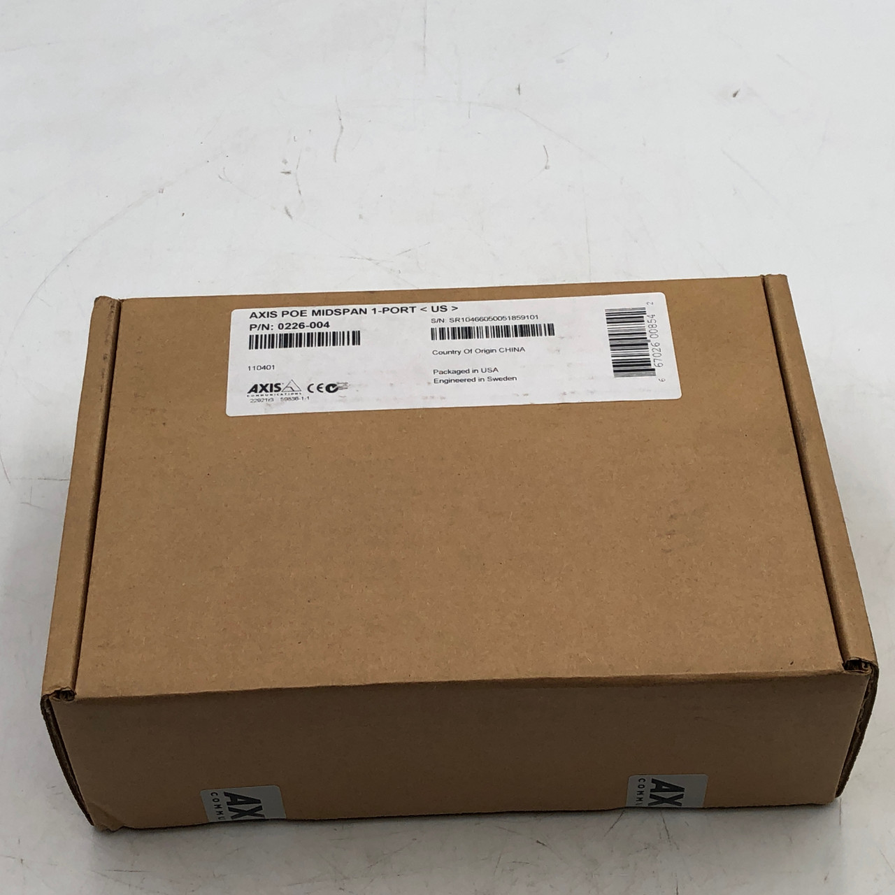 AXIS 0226-004 PoE Midspan Injector 1-Port IEEE 802.3af (15.4W) 10/100Mbps NEW