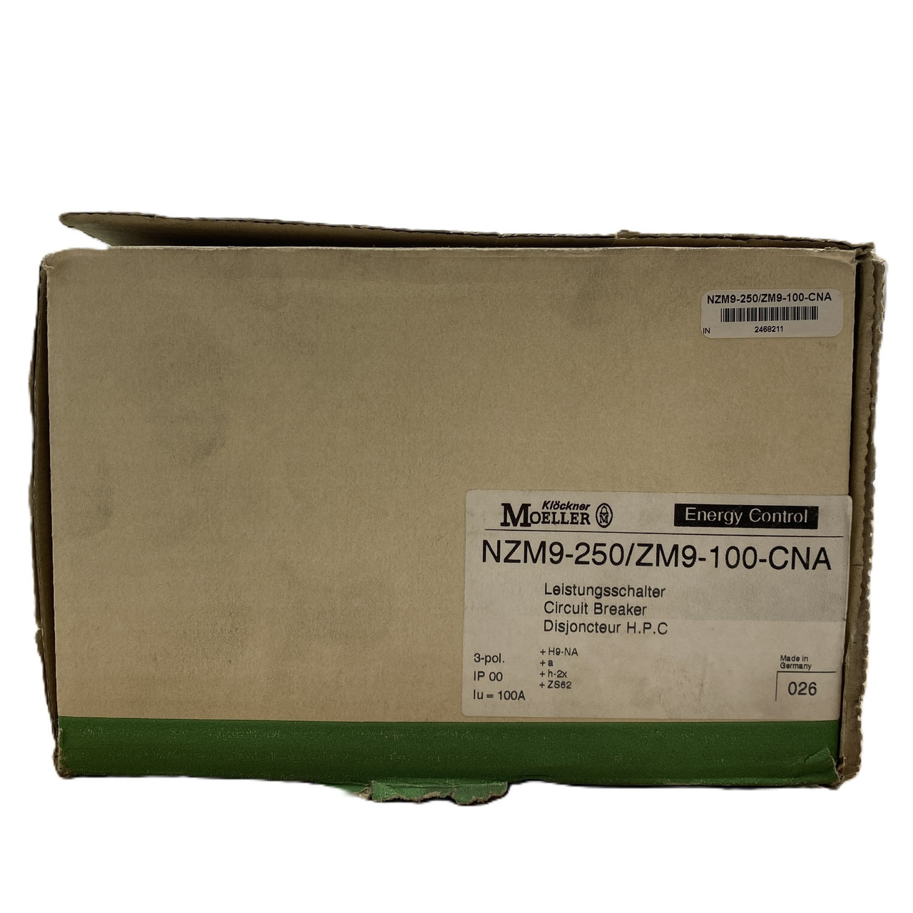 Eaton (Klöckner-Moeller) NZM9-250/ZM9-100-CNA 250A 600VAC Circuit Breaker New