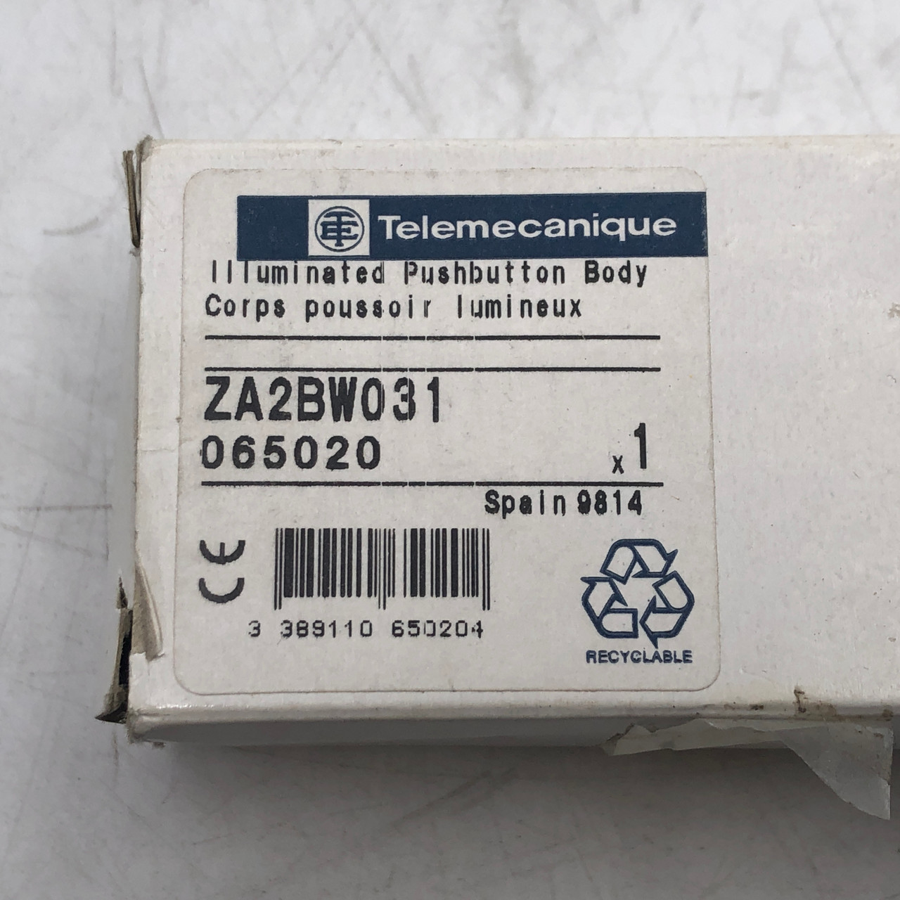 TELEMECANIQUE ZA2-BW031 22MM PILOT LIGHT PUSHBUTTON BODY - NEW