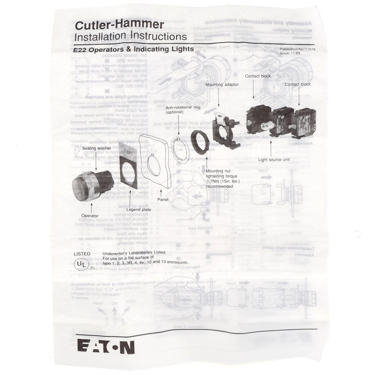 Cutler-Hammer E22SH6 3 POS Maintained Blue Illuminated Know SEL. Switch New