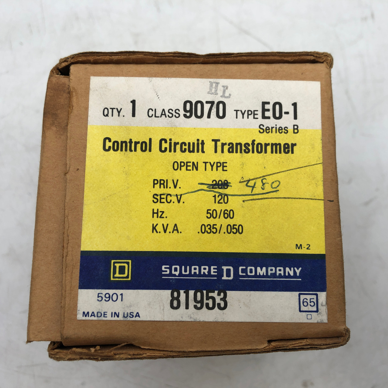 SQUARE D 9070-EO1 .35/.50 KVA 50/60 HZ SERIES B CONTROL CIRCUIT TRANSFORMER