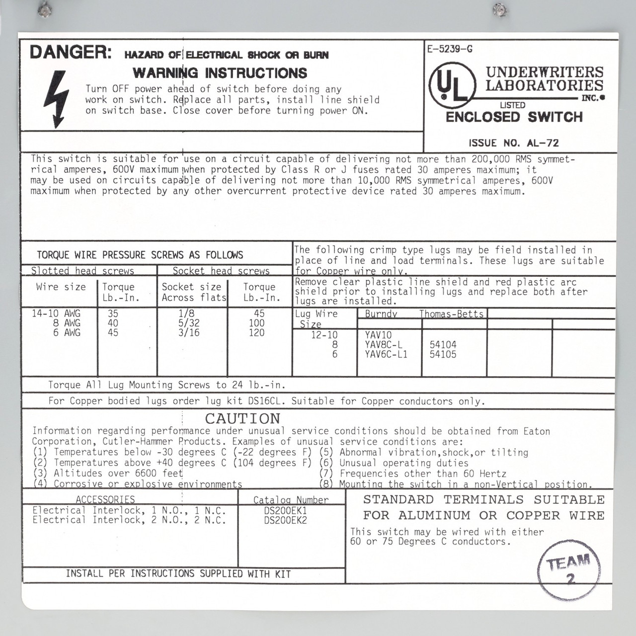 Cutler-Hammer DH361UGK 30A 600V Indoor Non-Fusible Safety Switch New