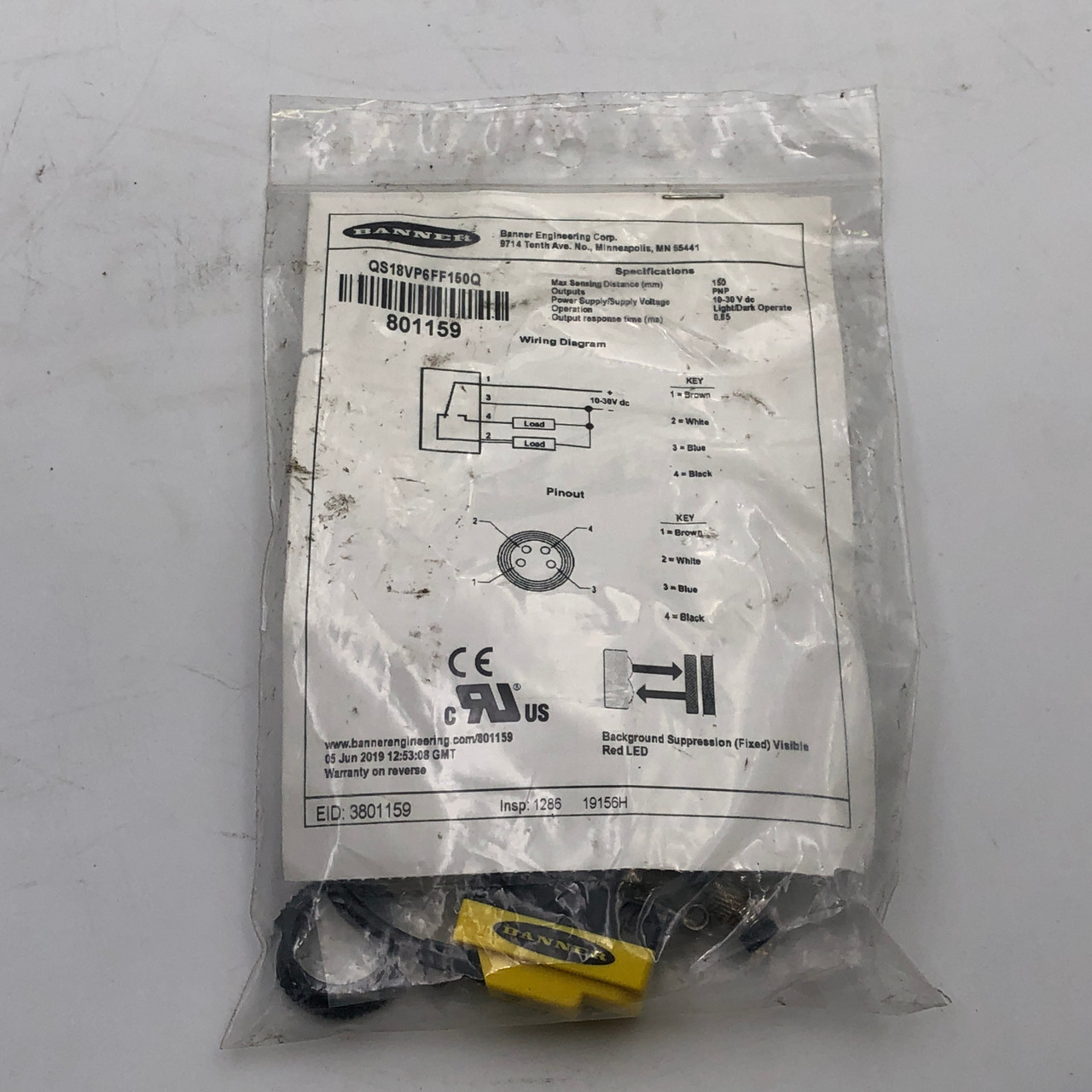 BANNER QS18VP6FF150Q 801159 PHOTOELECTRIC SENSOR - NEW