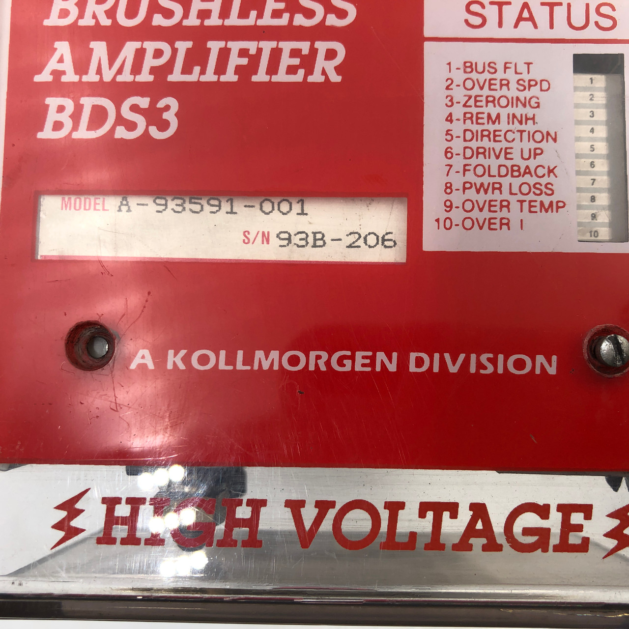 KOLLMORGEN BDS3-208/40-01-200 208VDC 40A DC BRUSHLESS AMPLIFIER - AS IS