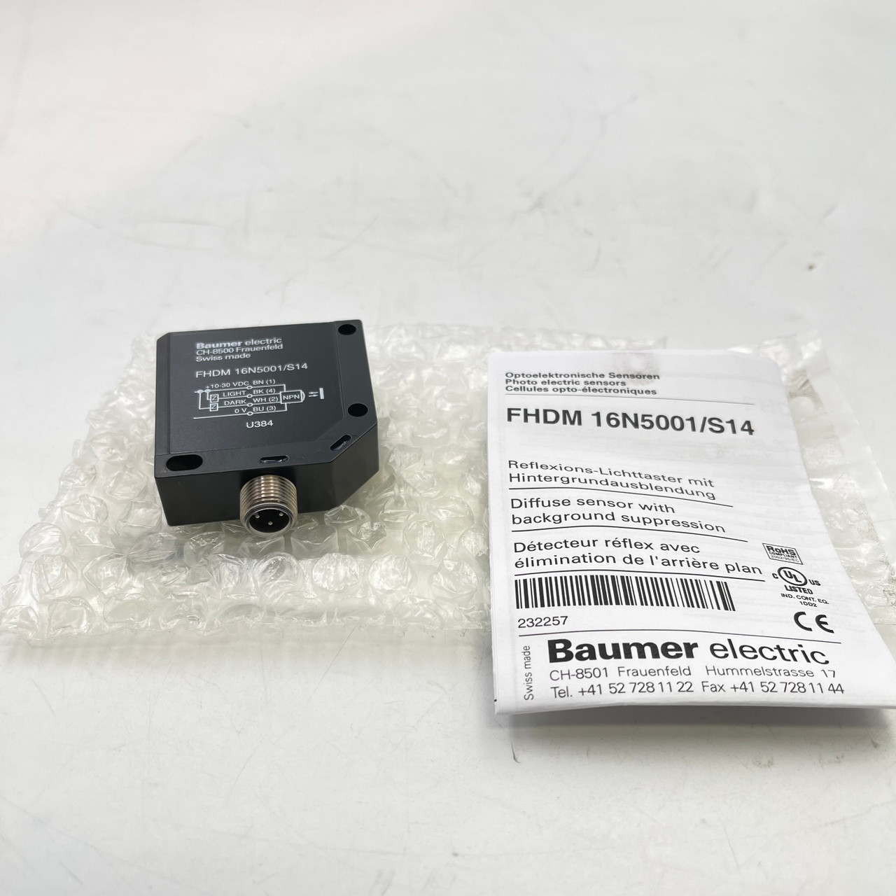 BAUMER FHDM 16N5001/S14 20-450MM RANGE 10-30VDC IP67 PHOTOELECTRIC SENSOR - NEW