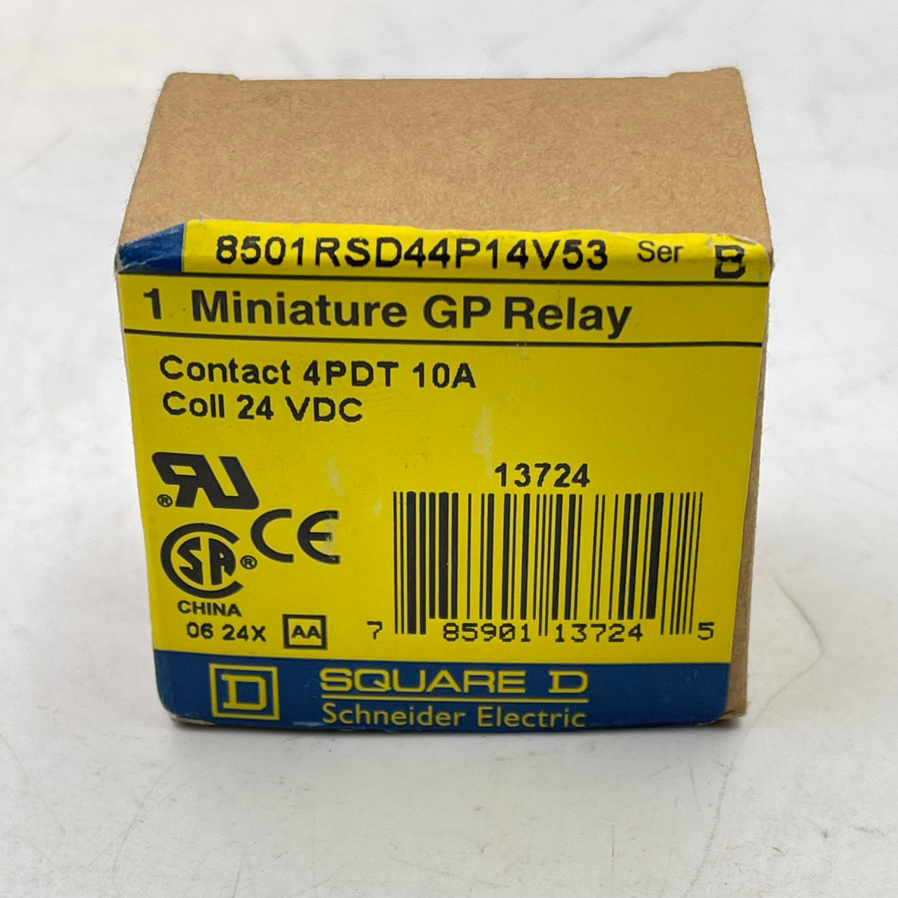 SQUARE D 8501RSD44P14V53 SERIES B 4PDT 10A 24VDC COIL RELAY - NEW