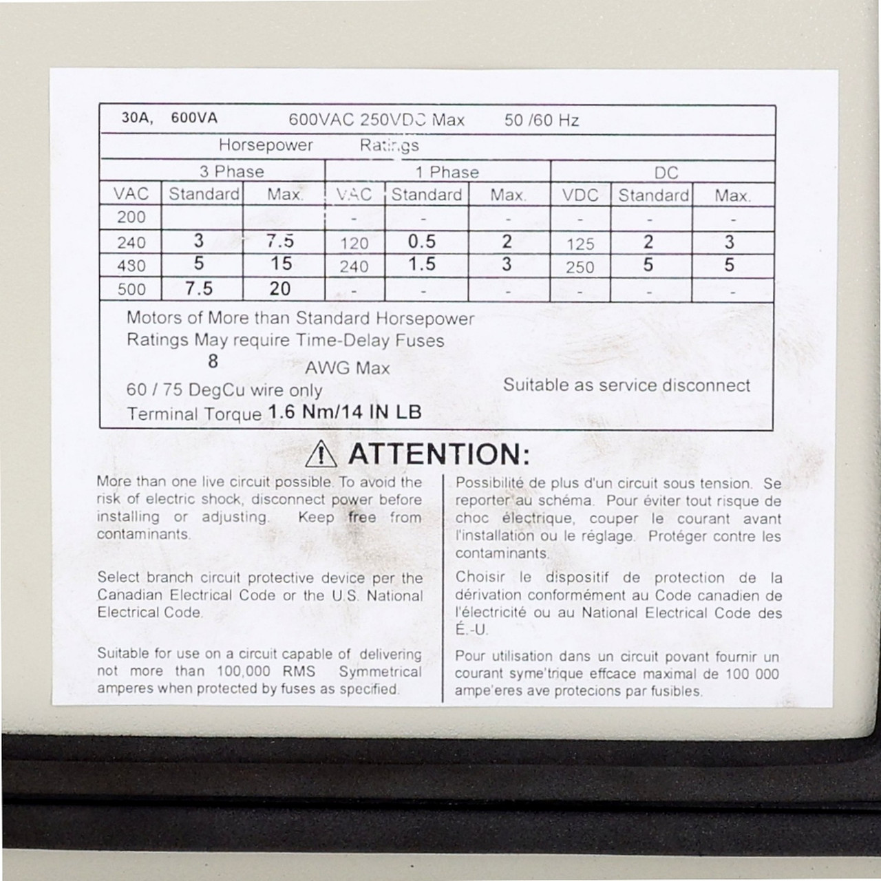 Allen Bradley 194R-FN30-1753-PY 30A Series B Enclosed Molded Case Switch IP66