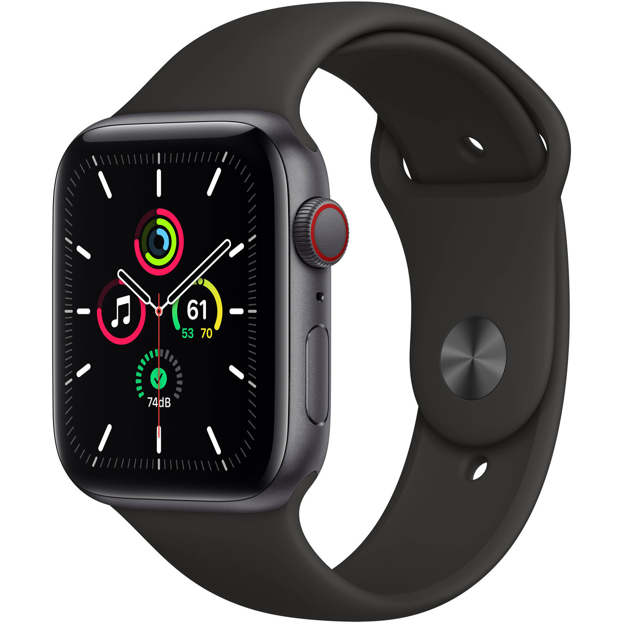 Apple Watch SE (Unlocked, 44 mm GPS + Cell) Gray AL Body Black Band - New