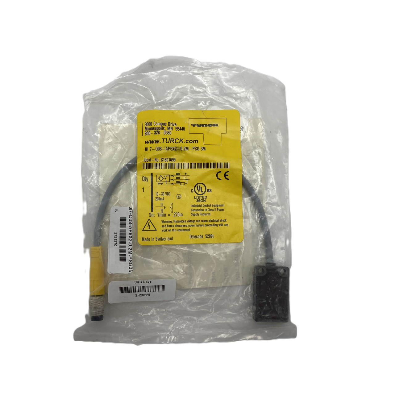 TURCK BI7-Q08-AP6X2-0.2M-PSG 7mm 3 Wire PNP Proximity Photoelectric Sensor - NEW