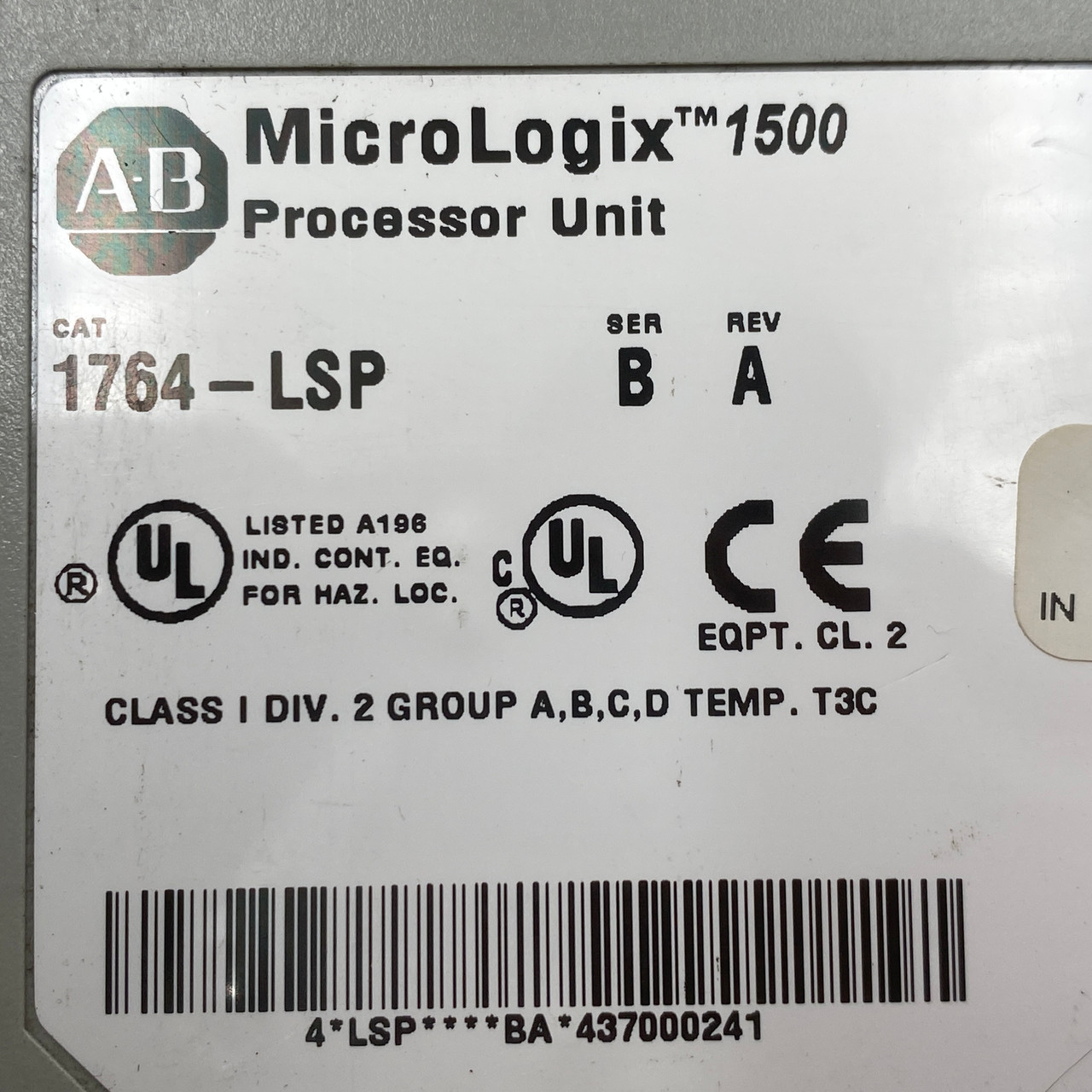 Allen Bradley 1764-LSP MicroLogix 1500 controller Ser B Rev A  Unit