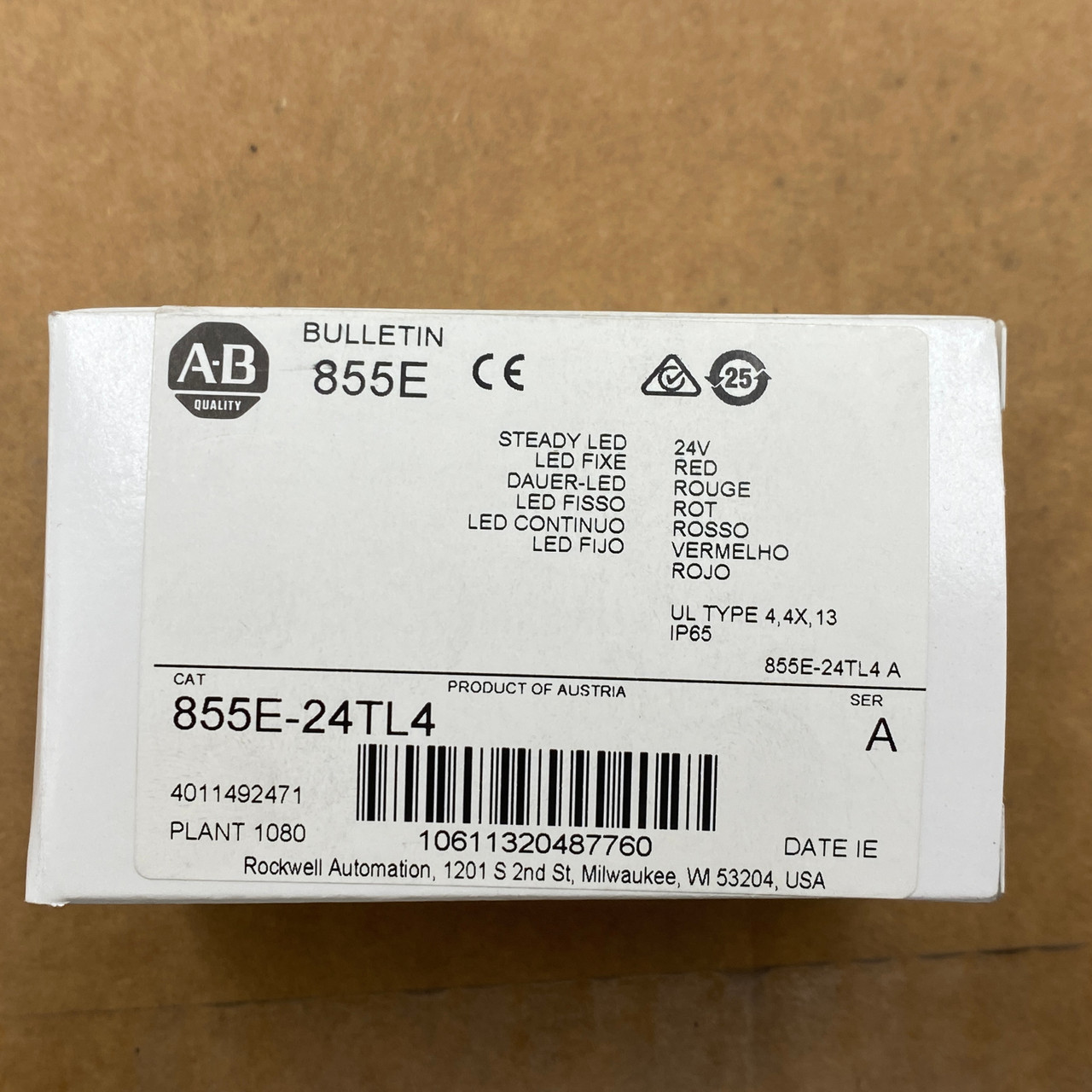 Allen-Bradley 855E-24TL4 50mm Control Tower Stack Light Red LED Steady 24V