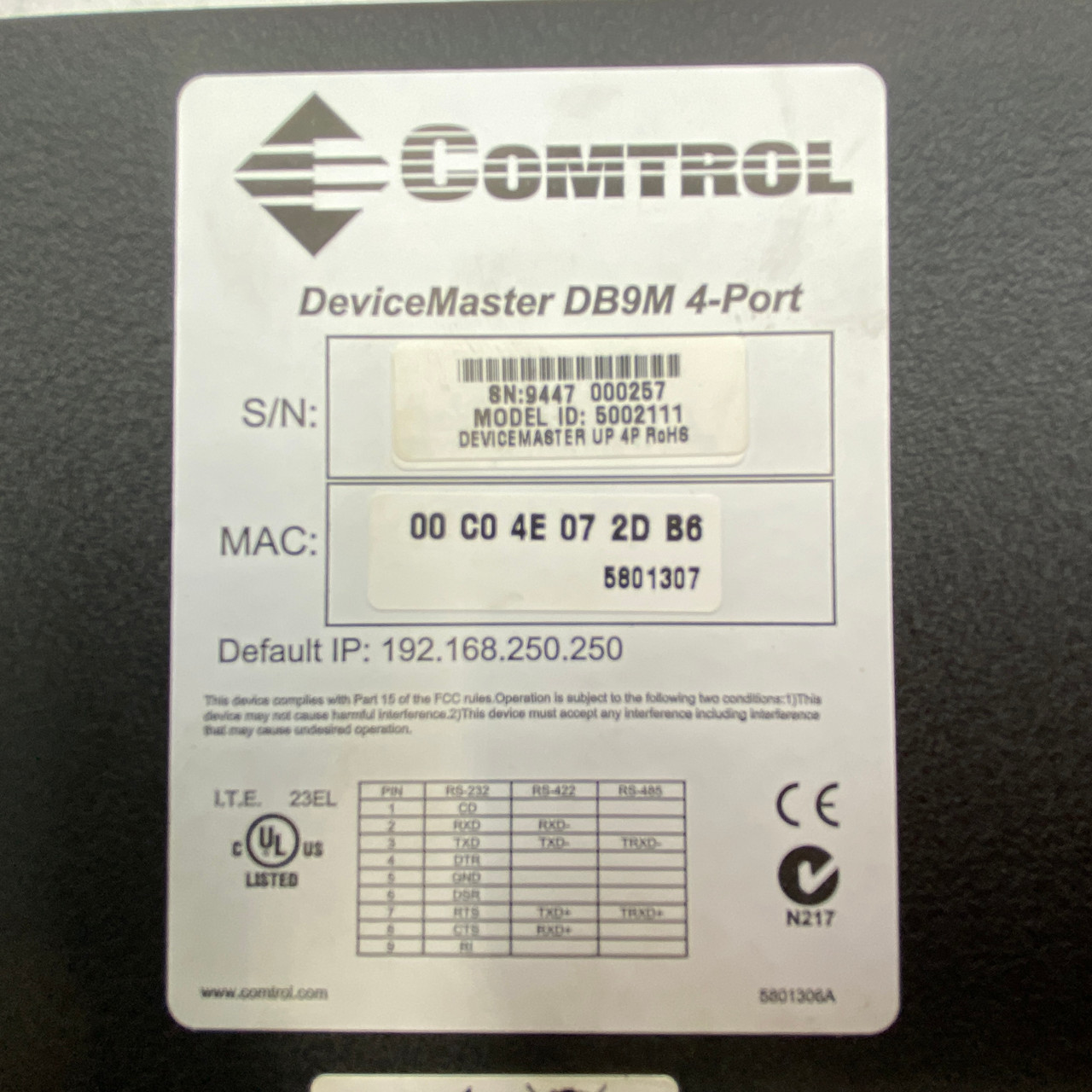 Comtrol DB9M  4-PORT Ethernet Device Server - NEW