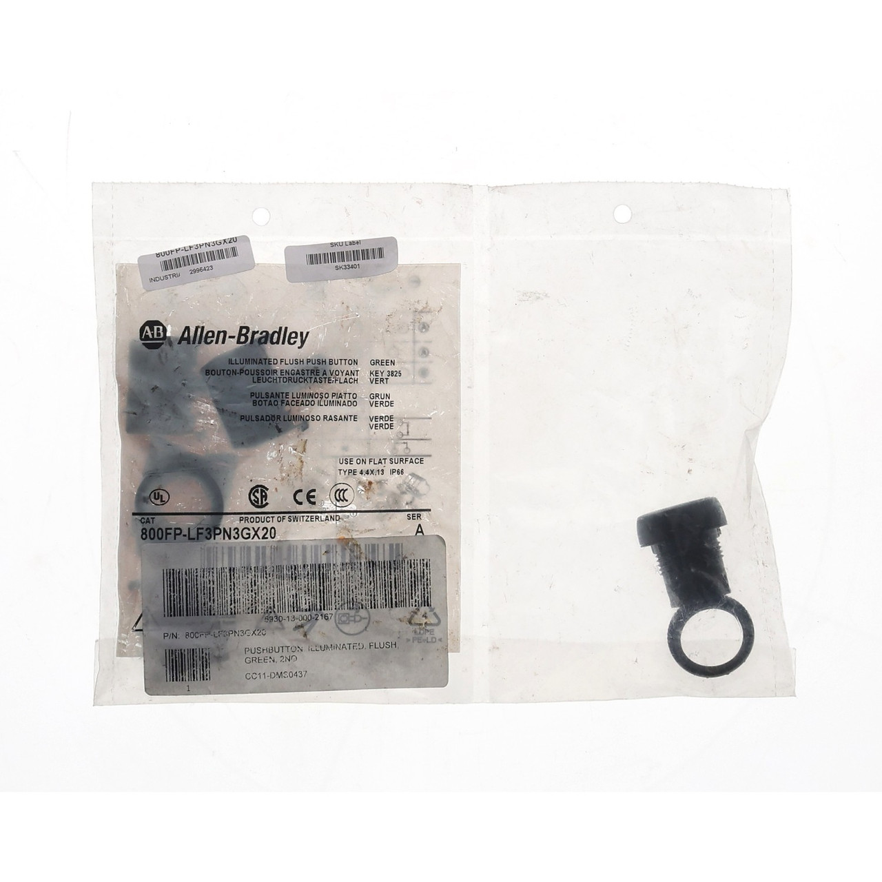 Allen Bradley 800FP-LF3PN3GX20 Illuminated Push Button Flush Green 24VAC/DC -New