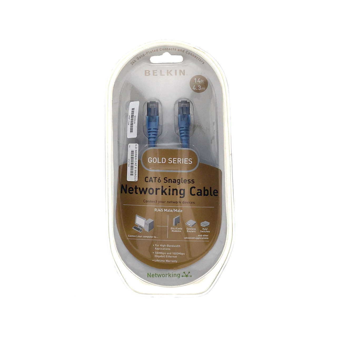 Belkin GOLD SERIES CAT 6 SNAGLESS Networking Cable 14ft Gold Series - New