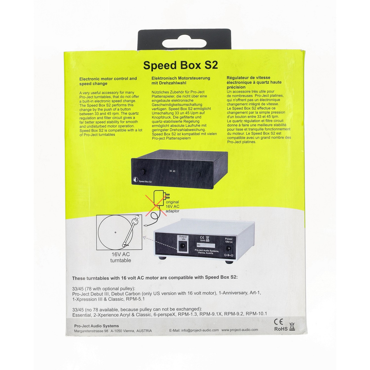 Pro Ject Speed Box S2 Turntable Motor Controller 33/45 RPM Quartz Precision