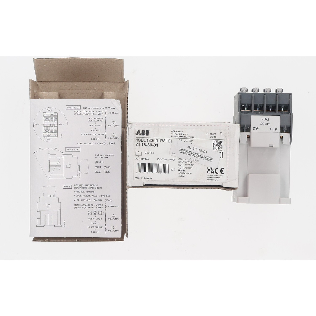 ABB AL16-30-01 Contactor 24V DC 3 Pole 1 Auxiliary Industrial Control Unit - New